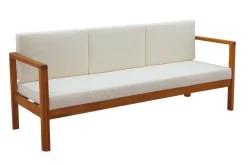 Canapé de jardin 3 places en bois massif et coussins déhoussables beige naturel L190 cm AKIS