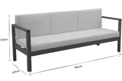 Canapé de jardin 3 places en bois massif et coussins déhoussables beige naturel L190 cm AKIS