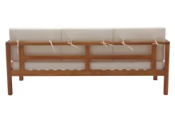 Canapé de jardin 3 places en bois massif et coussins déhoussables beige naturel L190 cm AKIS