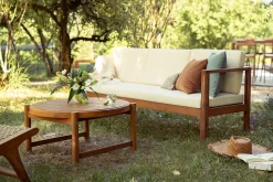 Canapé de jardin 3 places en bois massif et coussins déhoussables beige naturel L190 cm AKIS