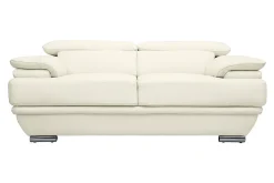 Canapé design avec têtières ajustables 2 places cuir blanc et acier chromé EWING