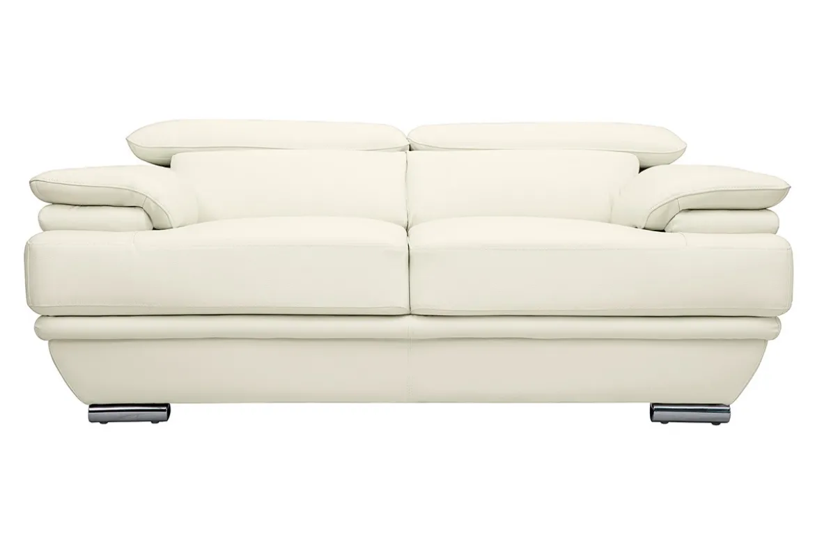 Canapé design avec têtières ajustables 2 places cuir blanc et acier chromé EWING