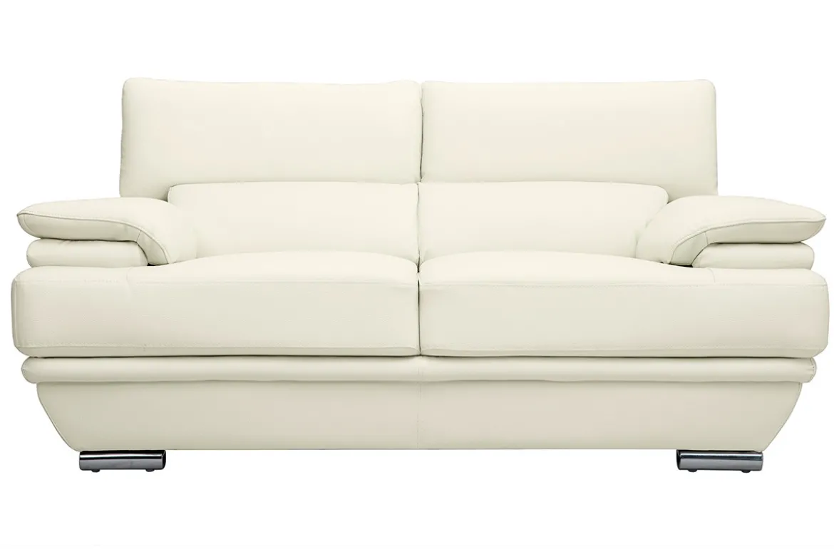 Canapé design avec têtières ajustables 2 places cuir blanc et acier chromé EWING