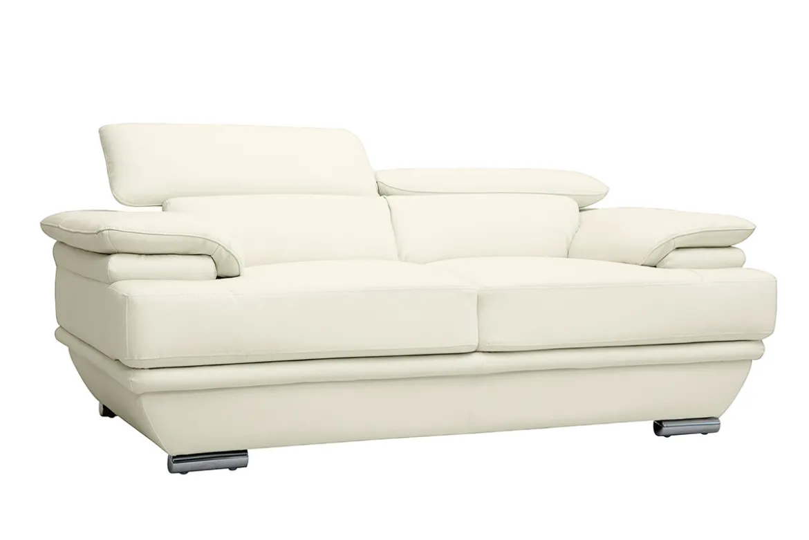 Canapé design avec têtières ajustables 2 places cuir blanc et acier chromé EWING