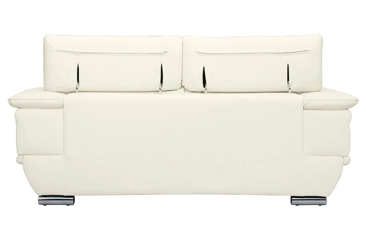 Canapé design avec têtières ajustables 2 places cuir blanc et acier chromé EWING