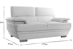 Canapé design avec têtières ajustables 2 places cuir blanc et acier chromé EWING