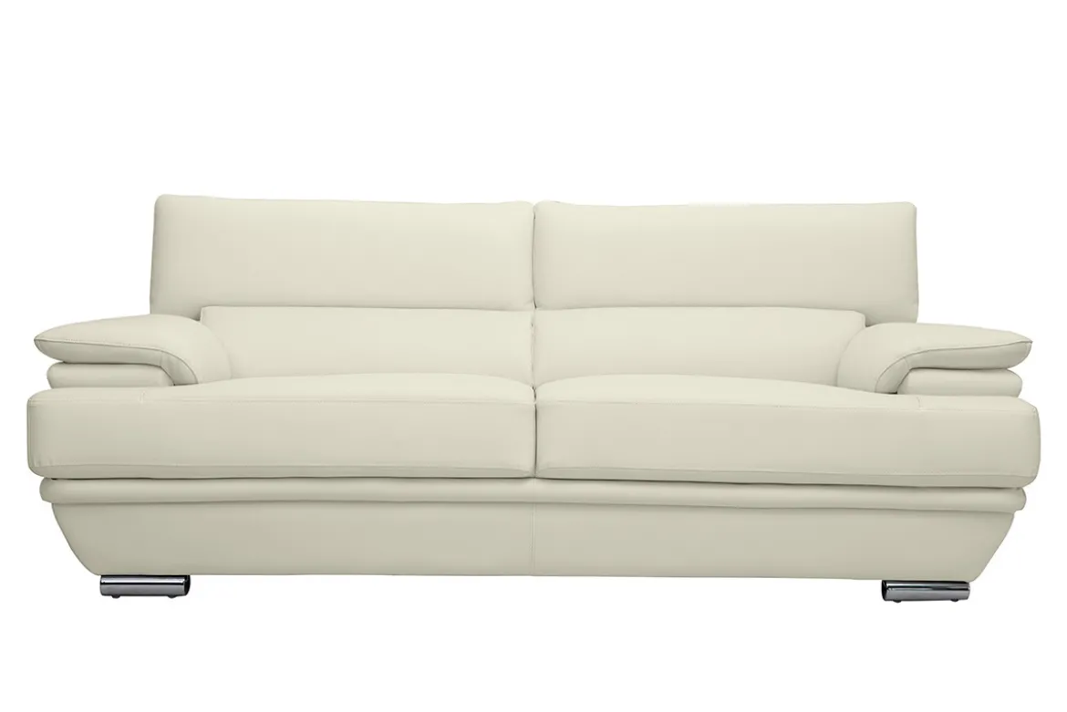 Canapé design avec têtières ajustables 3 places cuir blanc et acier chromé EWING