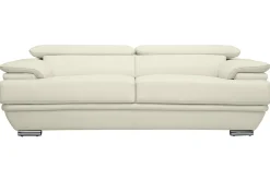 Canapé design avec têtières ajustables 3 places cuir blanc et acier chromé EWING