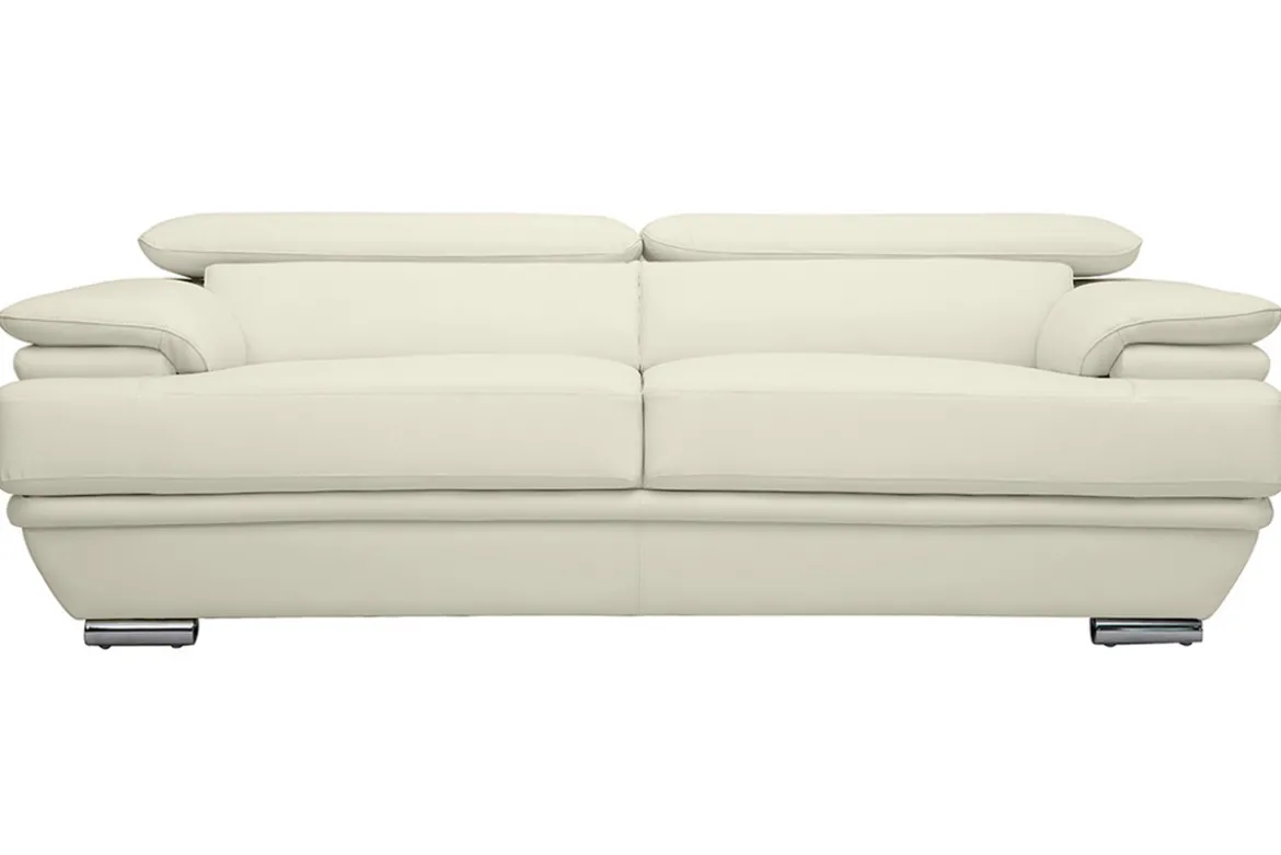 Canapé design avec têtières ajustables 3 places cuir blanc et acier chromé EWING