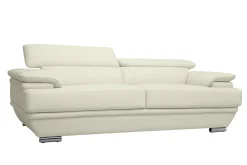 Canapé design avec têtières ajustables 3 places cuir blanc et acier chromé EWING