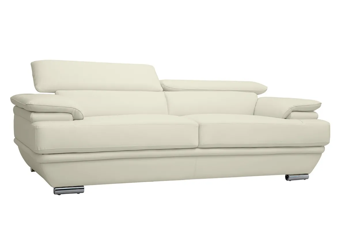 Canapé design avec têtières ajustables 3 places cuir blanc et acier chromé EWING