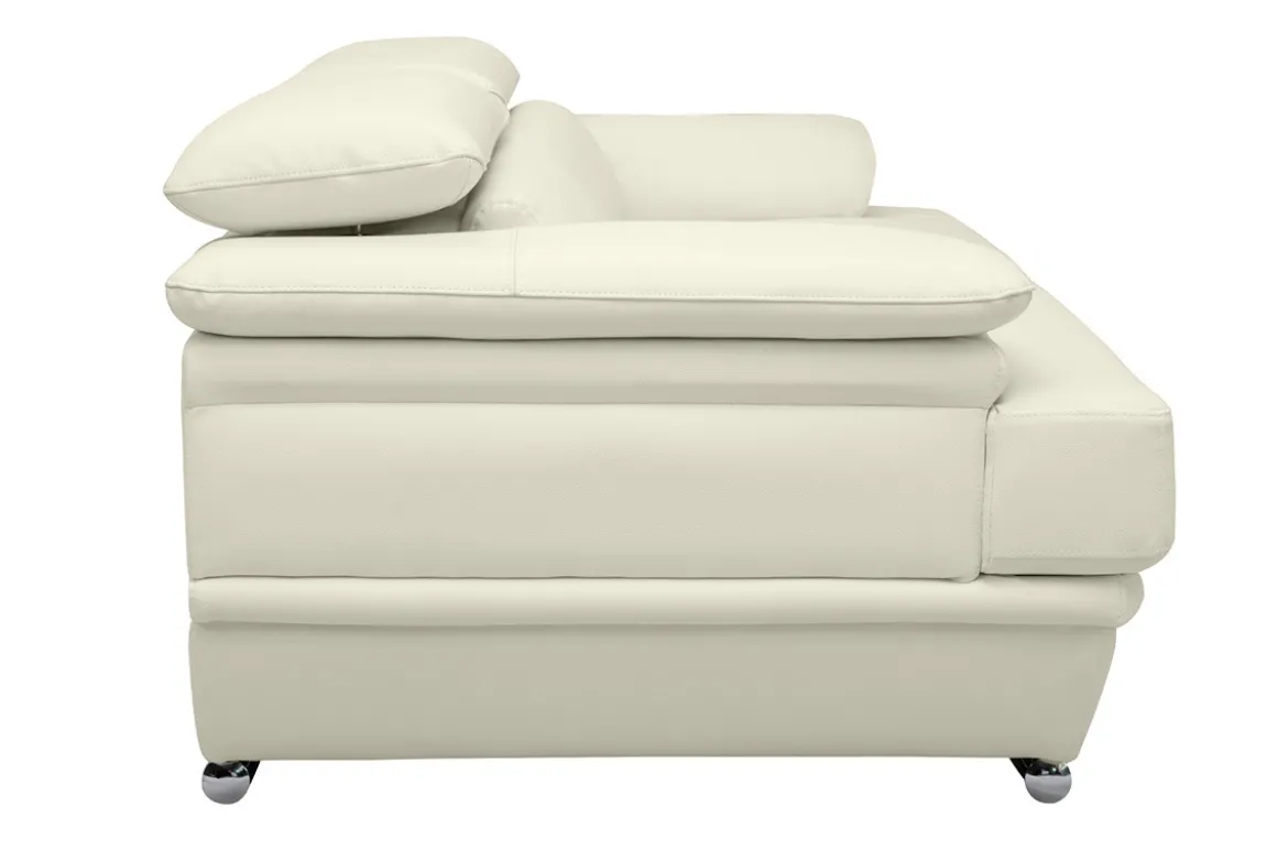 Canapé design avec têtières ajustables 3 places cuir blanc et acier chromé EWING