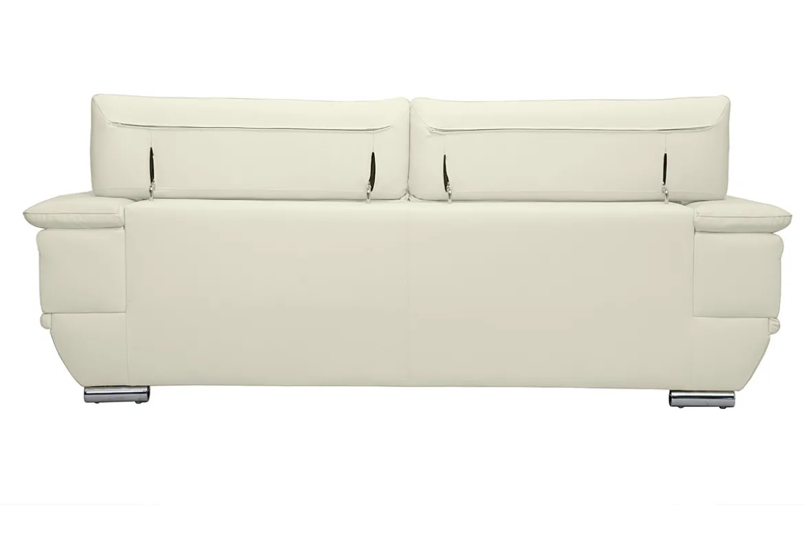 Canapé design avec têtières ajustables 3 places cuir blanc et acier chromé EWING