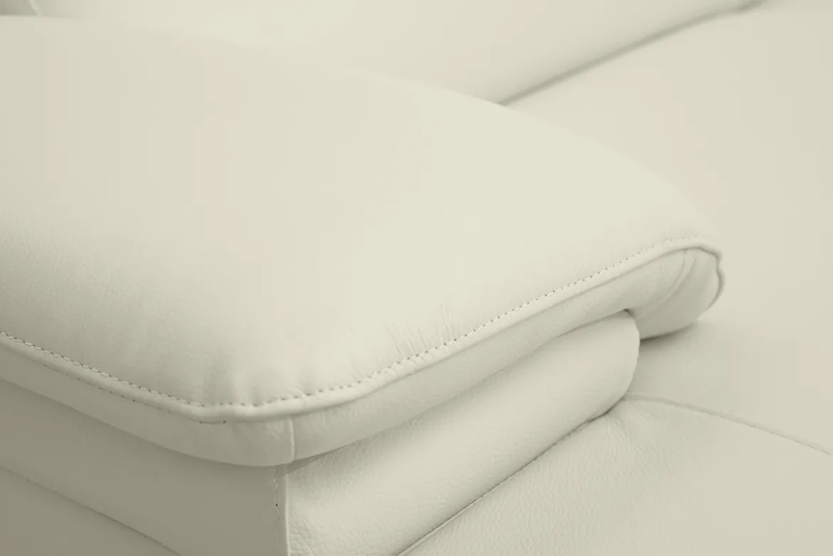 Canapé design avec têtières ajustables 3 places cuir blanc et acier chromé EWING