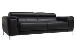 Canapé design avec têtières ajustables 3 places en cuir noir et acier chromé NEVADA