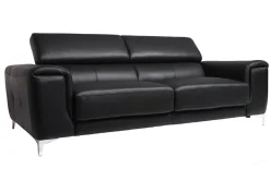 Canapé design avec têtières ajustables 3 places en cuir noir et acier chromé NEVADA