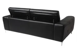 Canapé design avec têtières ajustables 3 places en cuir noir et acier chromé NEVADA