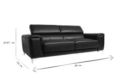 Canapé design avec têtières ajustables 3 places en cuir noir et acier chromé NEVADA