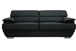 Canapé design avec têtières ajustables 3 places cuir noir et acier chromé EWING