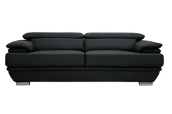 Canapé design avec têtières ajustables 3 places cuir noir et acier chromé EWING