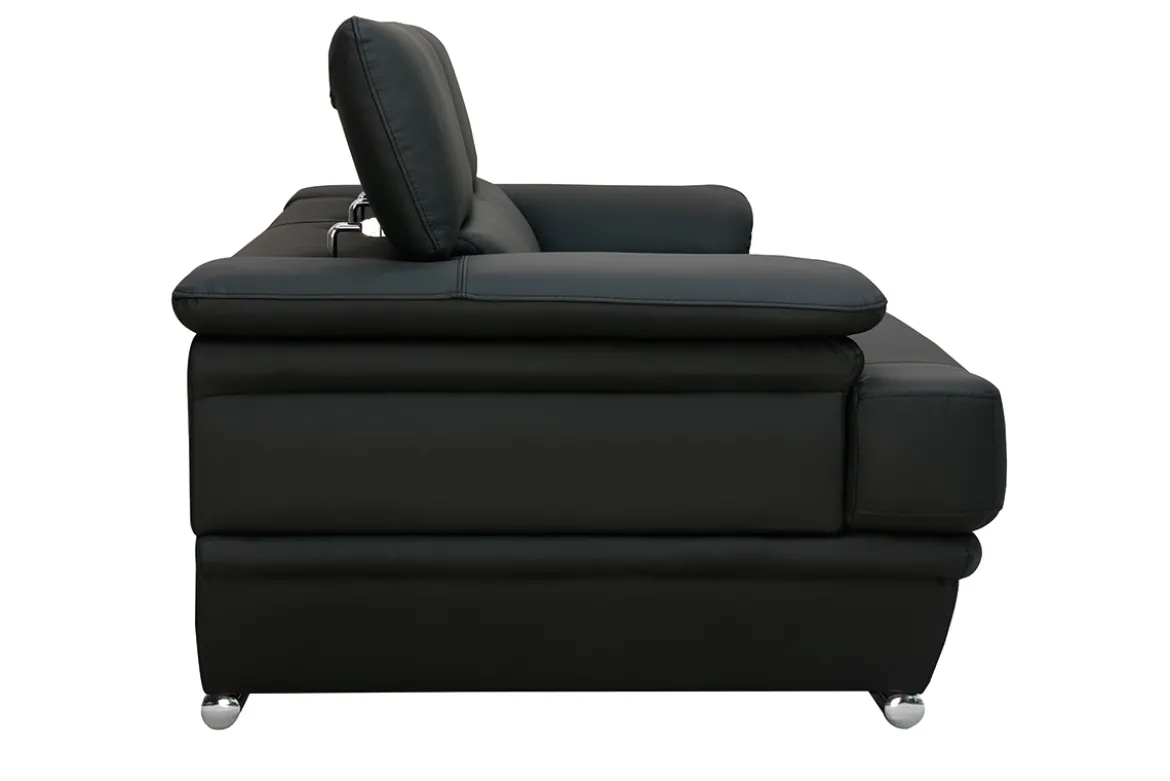 Canapé design avec têtières ajustables 3 places cuir noir et acier chromé EWING