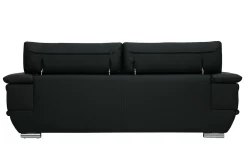 Canapé design avec têtières ajustables 3 places cuir noir et acier chromé EWING