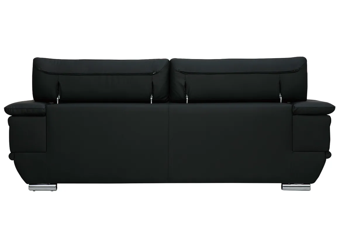 Canapé design avec têtières ajustables 3 places cuir noir et acier chromé EWING