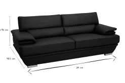 Canapé design avec têtières ajustables 3 places cuir noir et acier chromé EWING