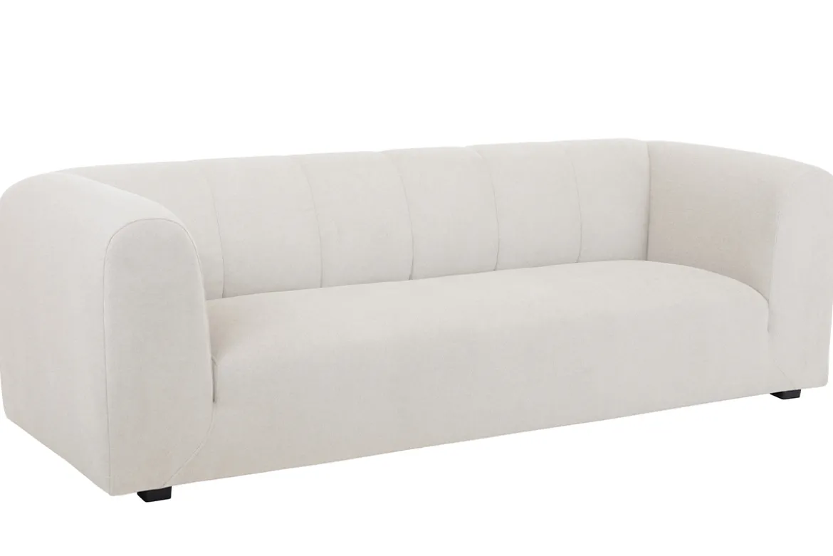 Canapé design en tissu effet velours beige 3-4 places OLIVEIRO