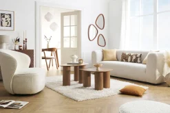 Canapé design en tissu effet velours beige 3-4 places OLIVEIRO