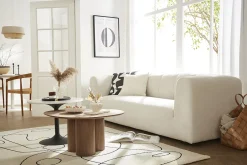 Canapé design en tissu effet velours beige 3-4 places OLIVEIRO