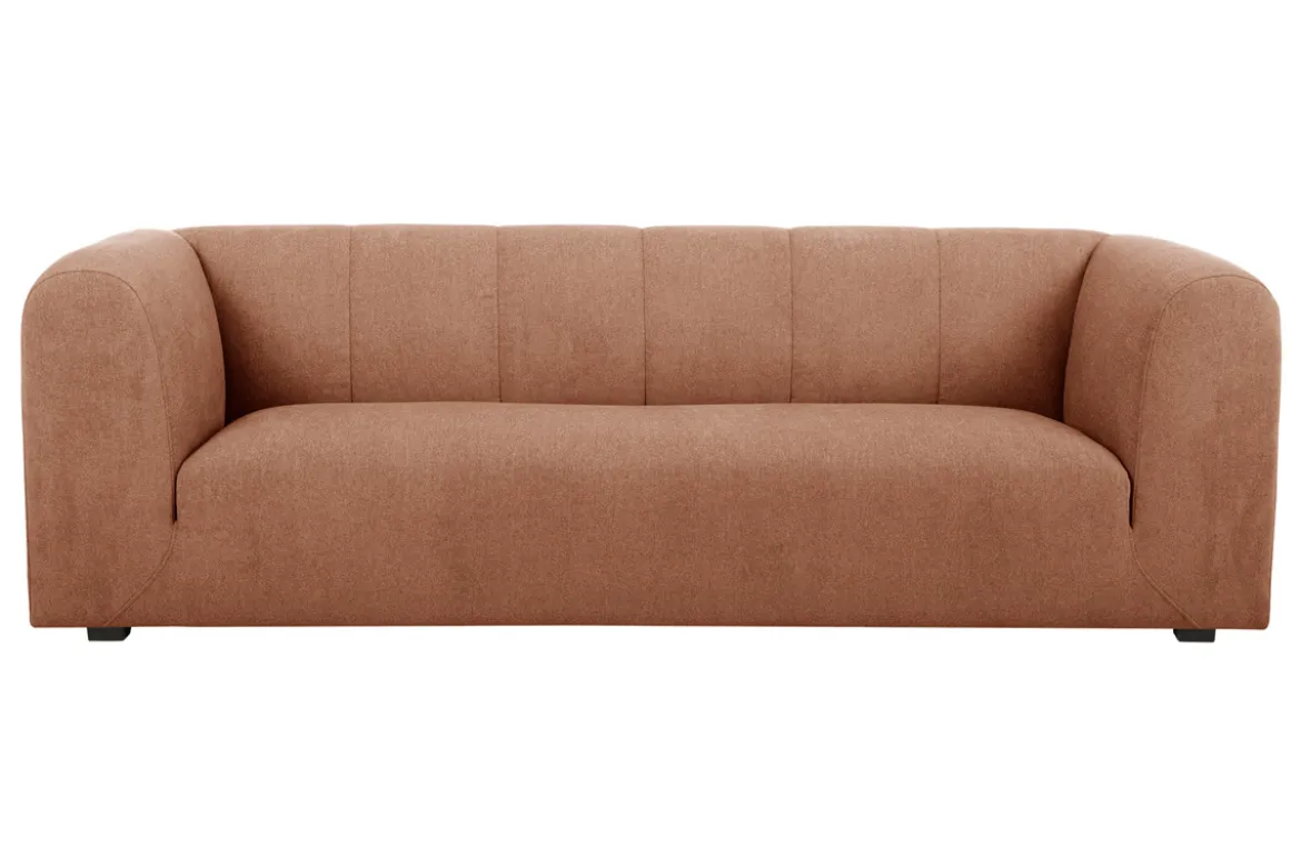 Canapé design en tissu effet velours terre brûlée 3-4 places OLIVEIRO