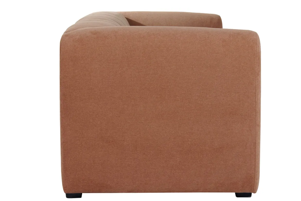 Canapé design en tissu effet velours terre brûlée 3-4 places OLIVEIRO
