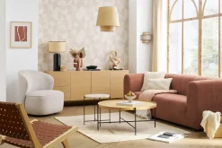Canapé design en tissu effet velours terre brûlée 3-4 places OLIVEIRO