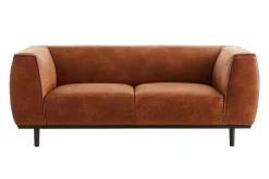 Canapé design 2-3 places en cuir aspect vieilli marron cognac MORRIS
