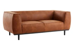 Canapé design 2-3 places en cuir aspect vieilli marron cognac MORRIS