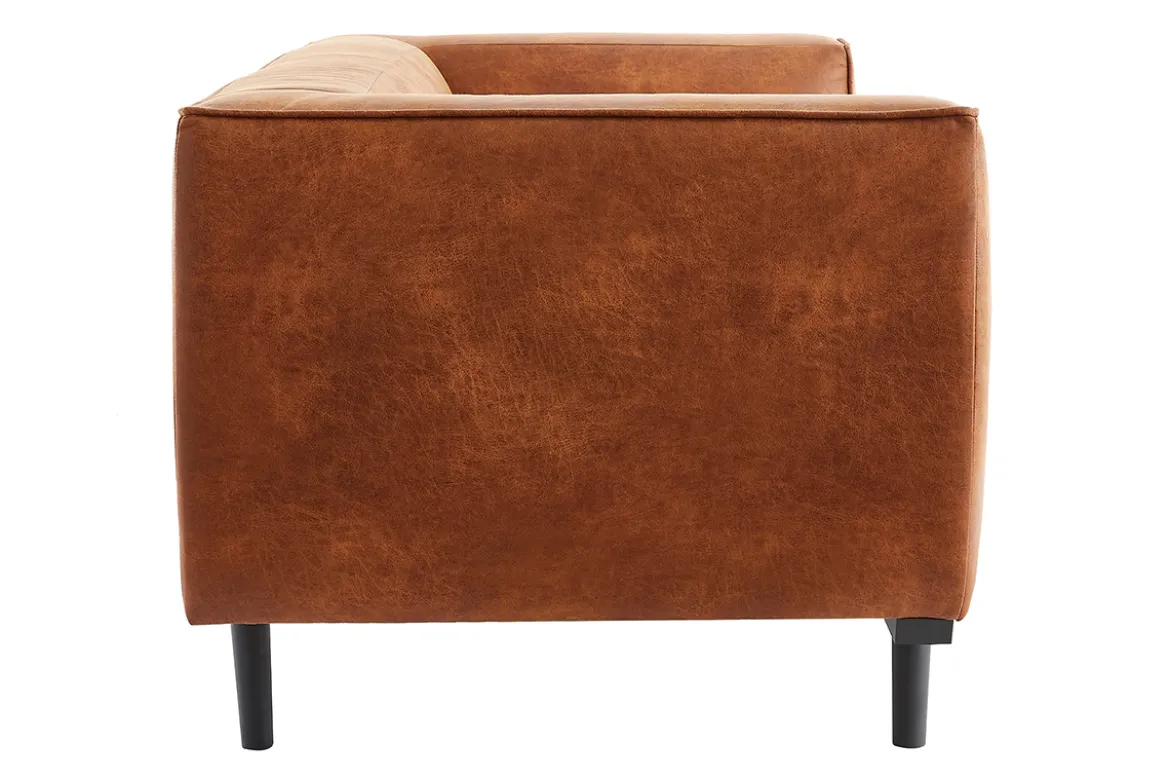 Canapé design 2-3 places en cuir aspect vieilli marron cognac MORRIS