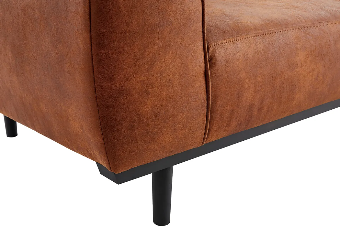 Canapé design 2-3 places en cuir aspect vieilli marron cognac MORRIS