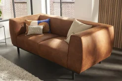 Canapé design 2-3 places en cuir aspect vieilli marron cognac MORRIS