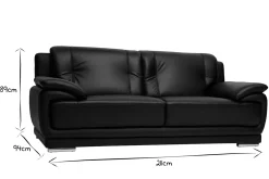 Canapé design 3 places en cuir noir et acier chromé TAMARA
