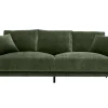 Canapé design 3 places en tissu effet velours vert kaki et métal noir JERRY