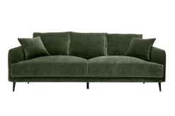 Canapé design 3 places en tissu effet velours vert kaki et métal noir JERRY