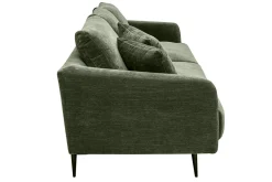 Canapé design 3 places en tissu effet velours vert kaki et métal noir JERRY