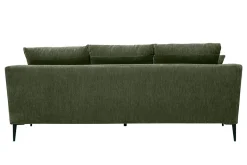 Canapé design 3 places en tissu effet velours vert kaki et métal noir JERRY