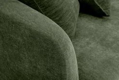 Canapé design 3 places en tissu effet velours vert kaki et métal noir JERRY