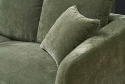 Canapé design 3 places en tissu effet velours vert kaki et métal noir JERRY