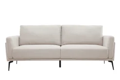 Canapé design 3 places en tissu effet velours texturé beige et métal noir MOSCO