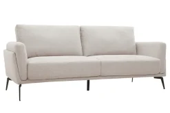 Canapé design 3 places en tissu effet velours texturé beige et métal noir MOSCO