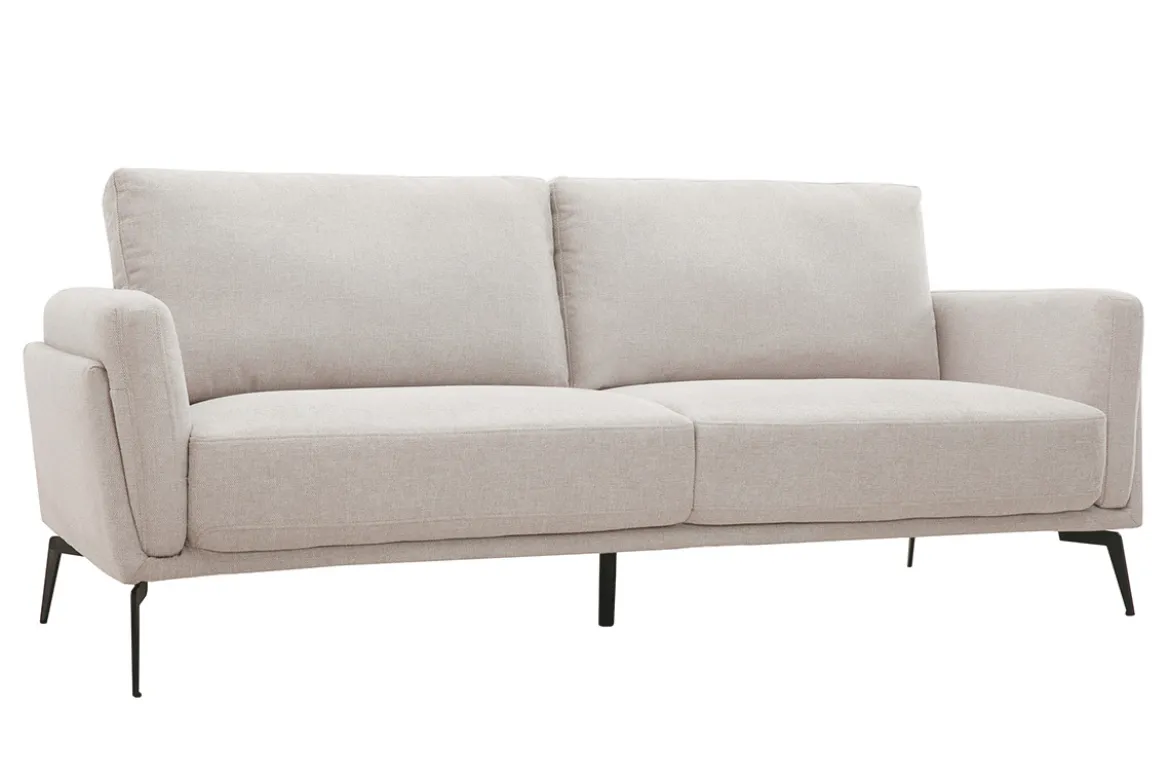 Canapé design 3 places en tissu effet velours texturé beige et métal noir MOSCO