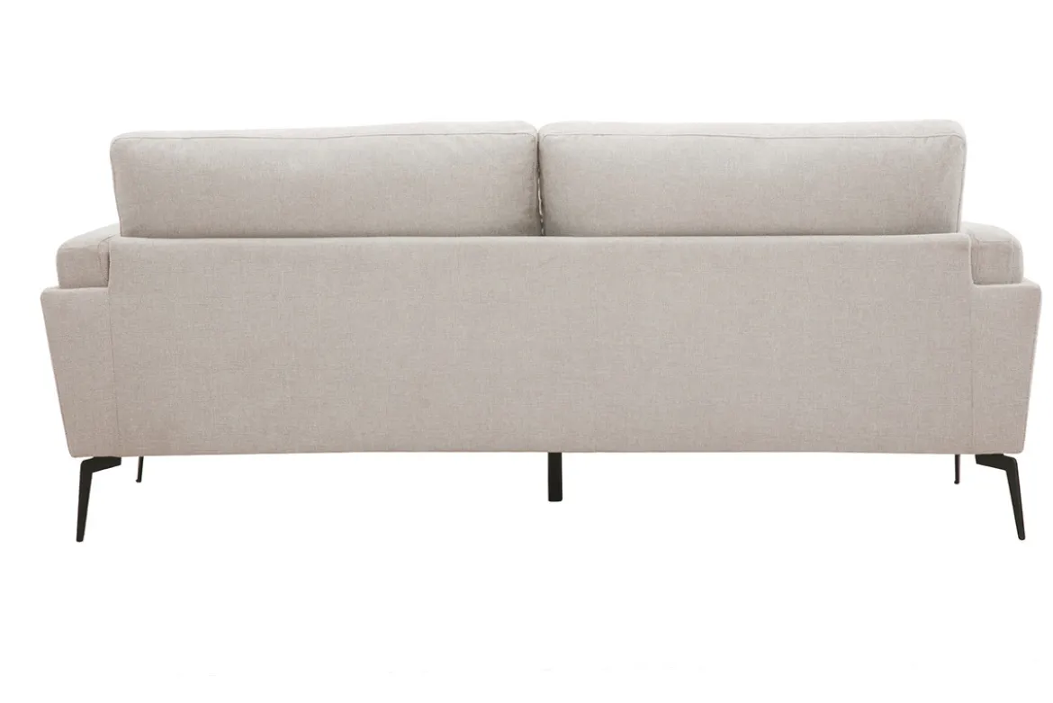 Canapé design 3 places en tissu effet velours texturé beige et métal noir MOSCO